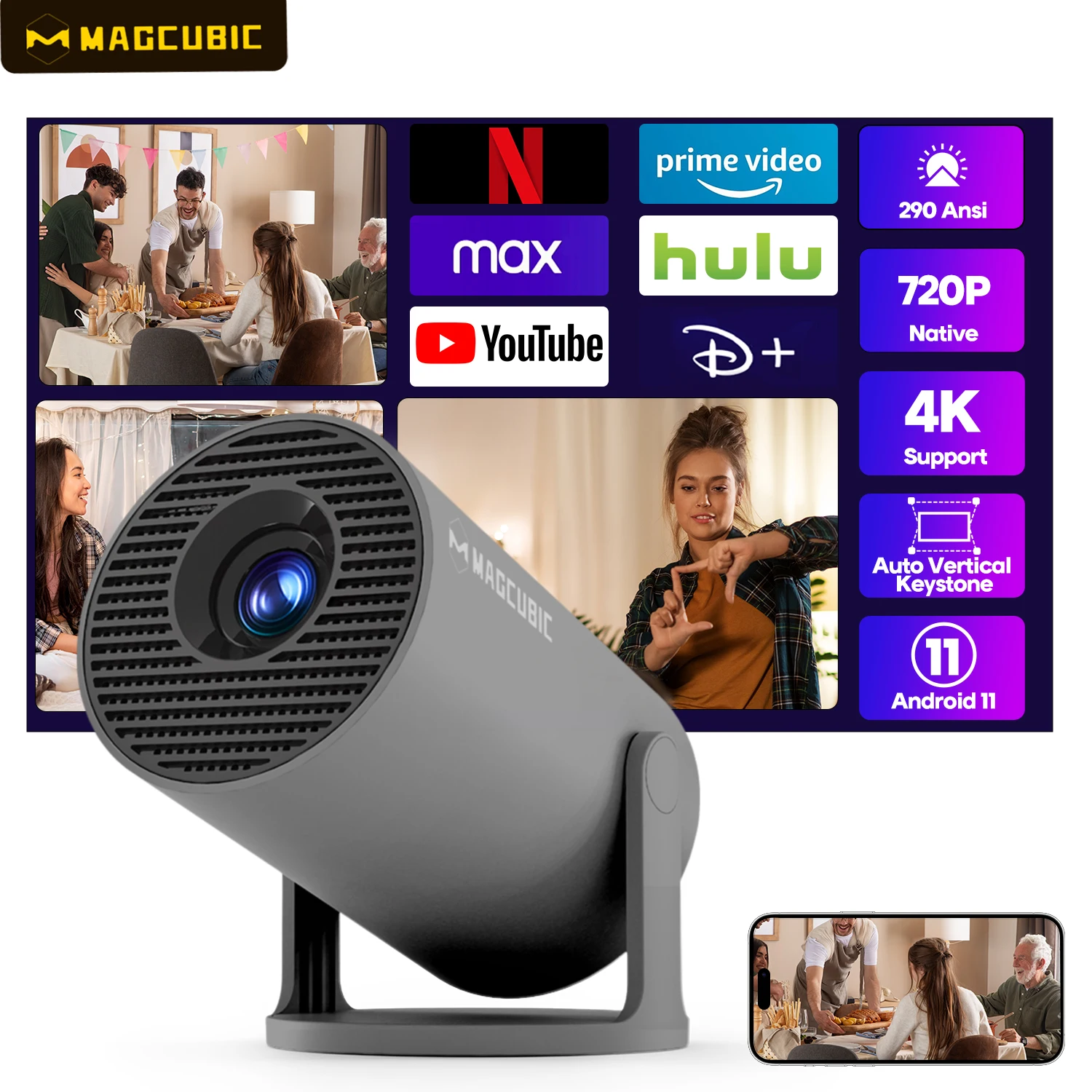 Projektor Magcubic HY300 Pro 4K Android 11 Dual Wifi6 260ANSI Allwinner H713 BT5.0 1080P 1280*720P Kino domowe Projektor zewnętrzny