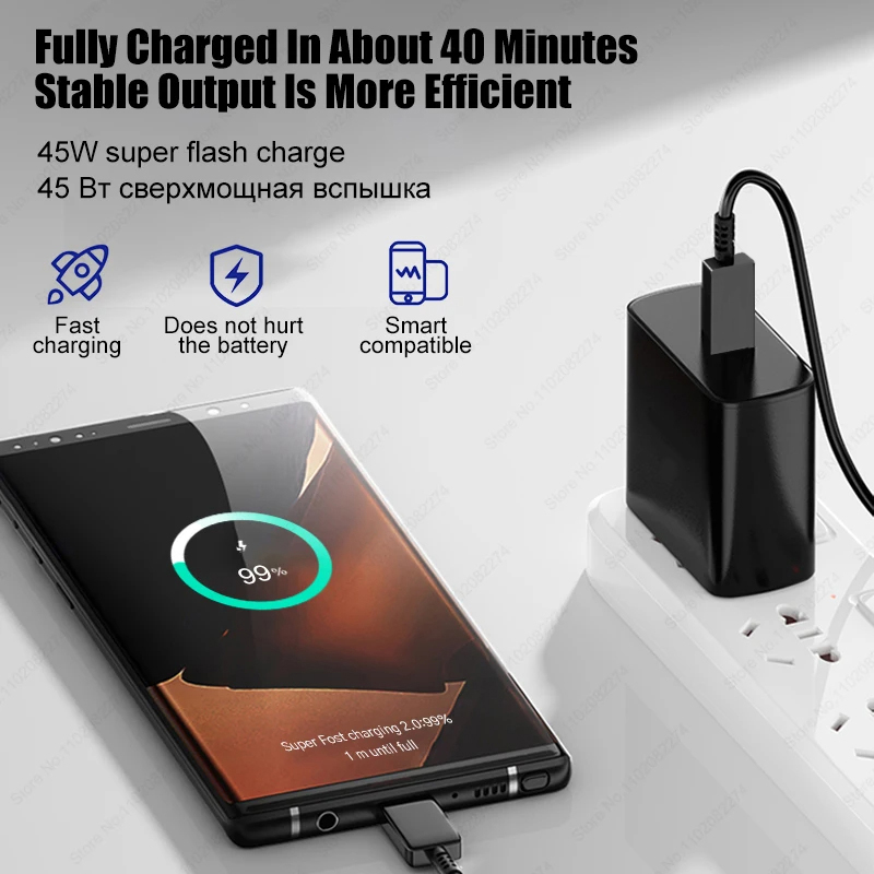 PD 45W Charger Fast Charging Phone Adapter For Samsung Galaxy S24 S23 S22 S25 Ultra A54 A15 A35 A55 5G Charger USB Type C Cable