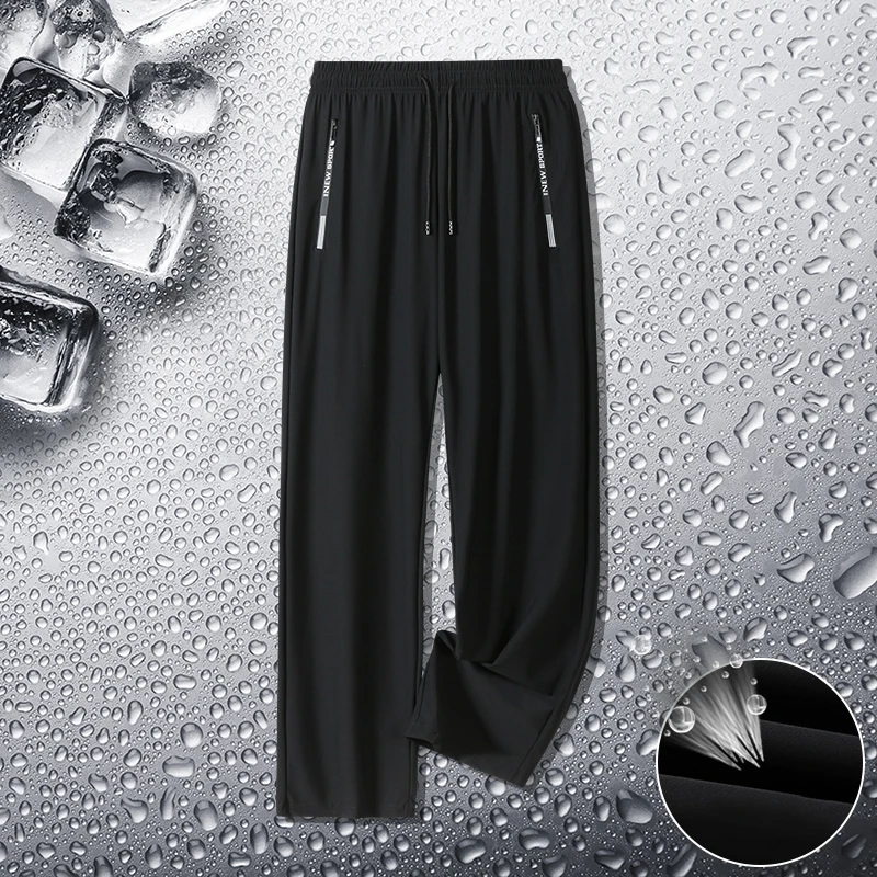 Verão masculino casual high end calças de seda gelo calças esportivas de secagem rápida calças masculinas moletom masculino elástico plus size 8xl 7xl 6xl