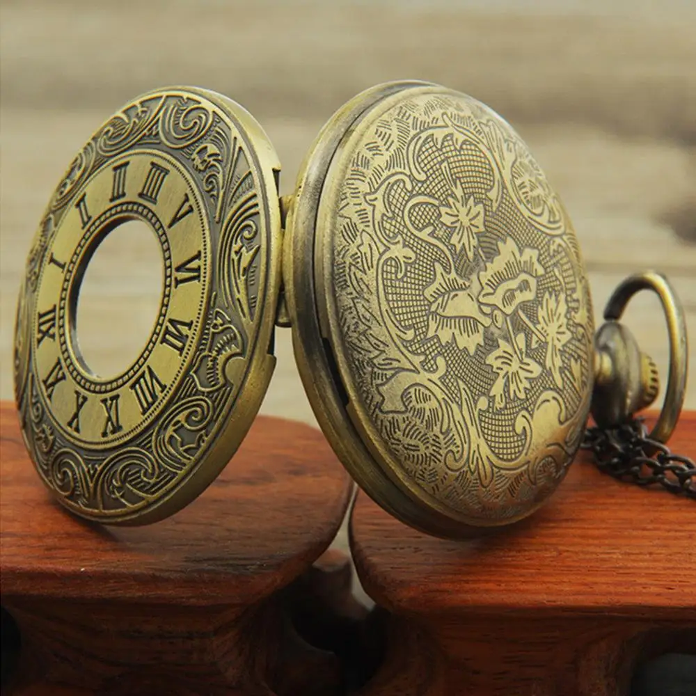 Vintage Hollow Dial Steampunk ควอตซ์นาฬิกาพ็อกเก็ตนาฬิกาจี้ของขวัญรอบ Dial คู่ควอตซ์นาฬิกาสําหรับผู้ชายผู้หญิง