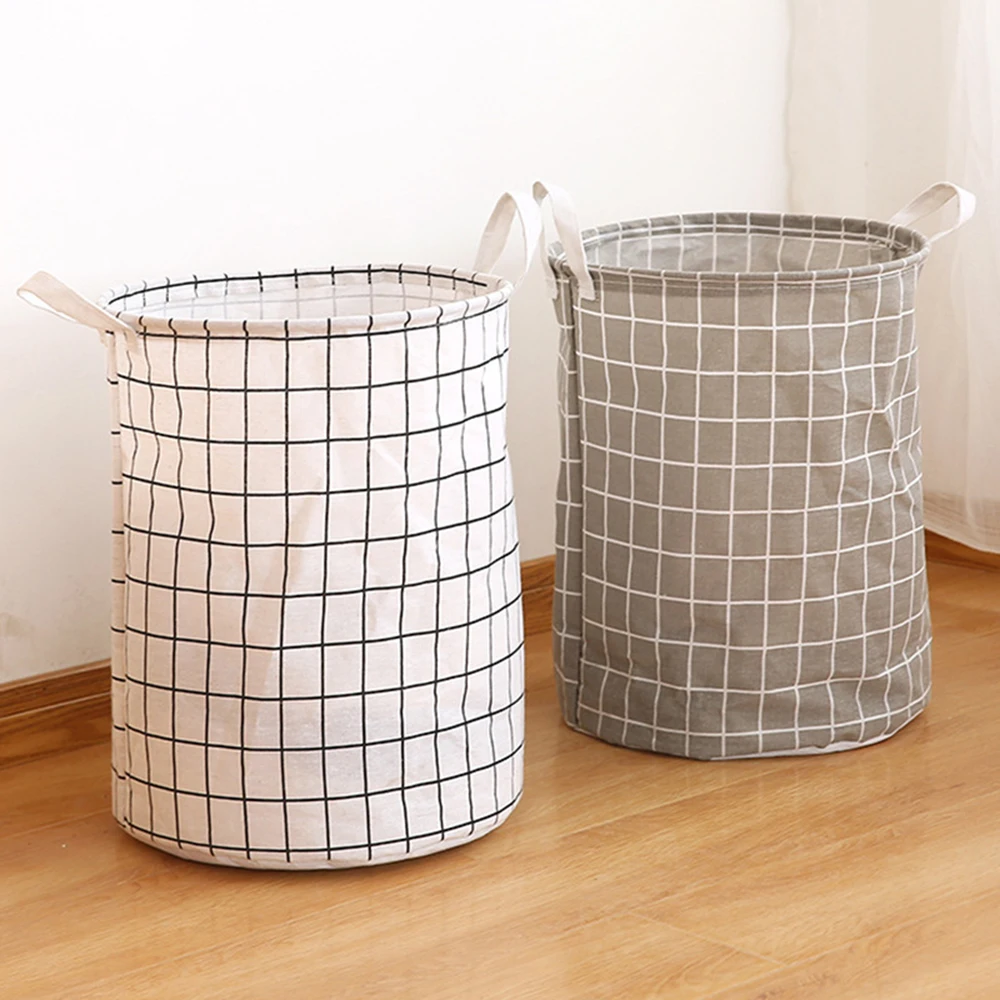 Cesta de roupas sujas do agregado familiar balde de armazenamento de brinquedos tecido xadrez algodão linho cesta de roupas sujas grande dobrável à prova dwaterproof água stora
