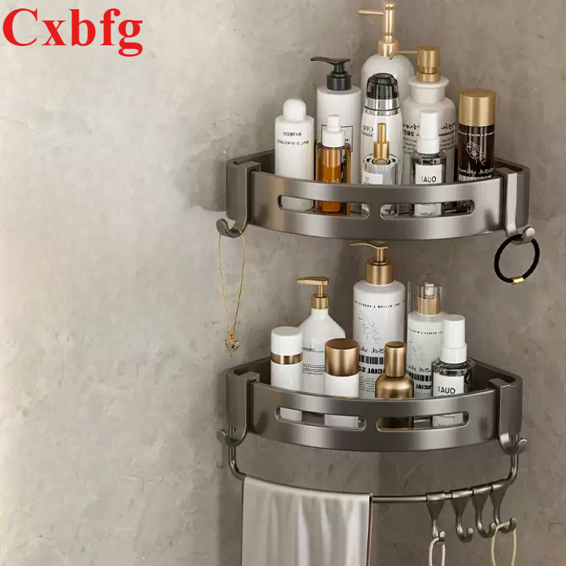 New 2/1 PCS Adhensive Bathroom Shampoo Holder Shower Caddy Shelves Storage No Drill Shelf Corner Towel Shelves For