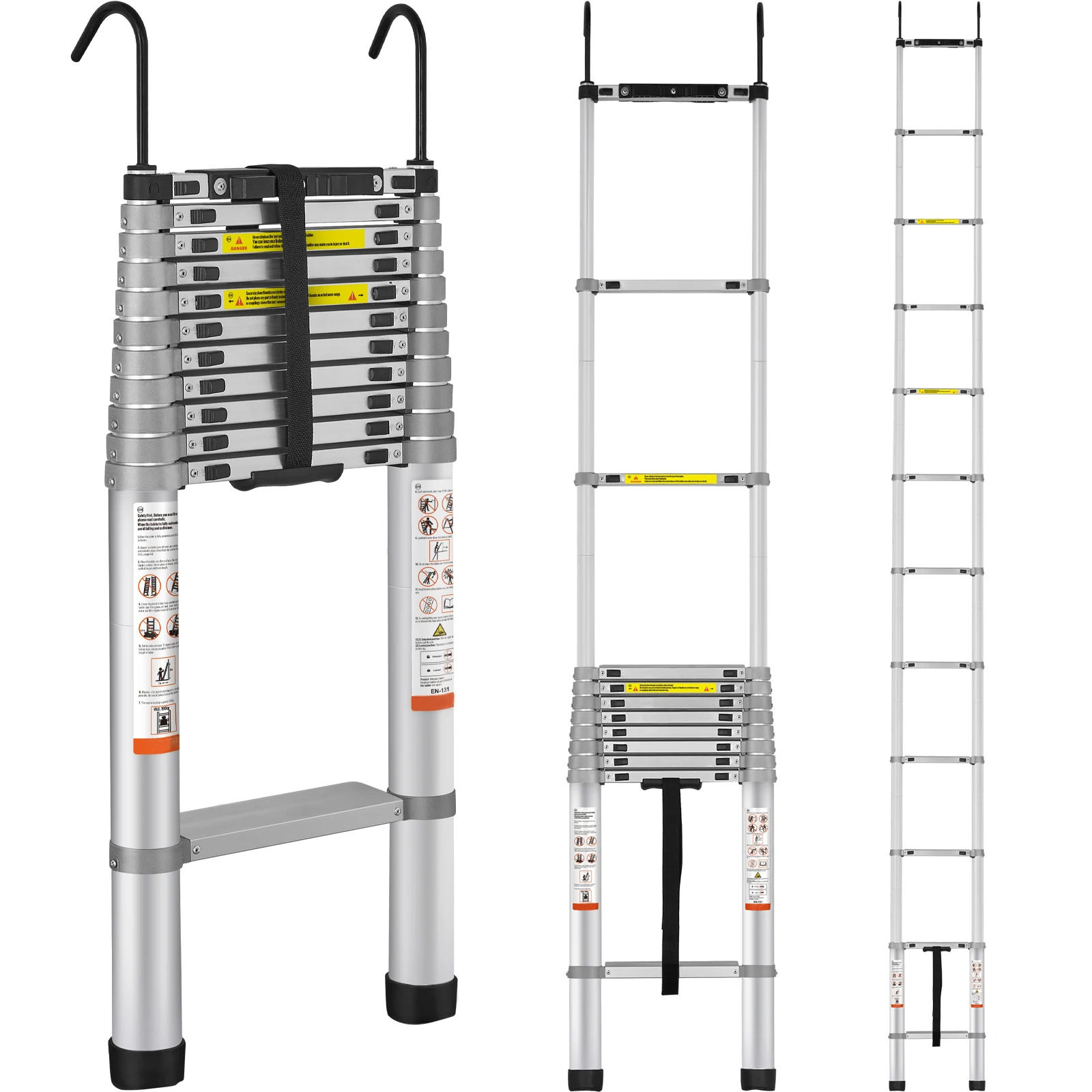 Escalera telescópica SucceBuy, escalera de extensión plegable de retracción con botón de aluminio de 4 tipos con pies antideslizantes, capacidad de 400 libras