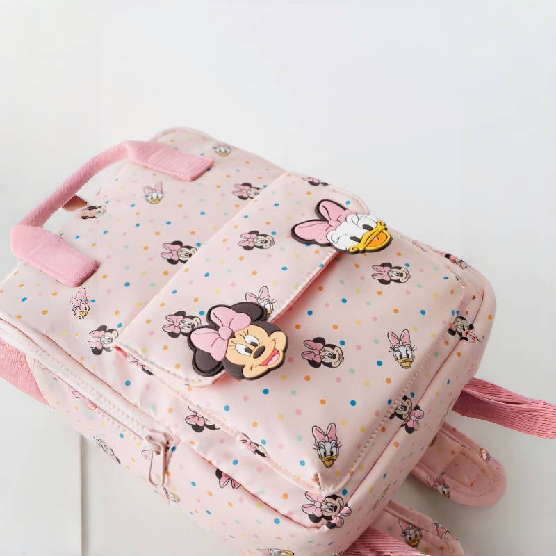 Disney Minnie Daisy Pink Canvas Rucksack Kawaii Polka Dots Print Große Vordertasche Leichtes wasserabweisendes Geschenk für Mode