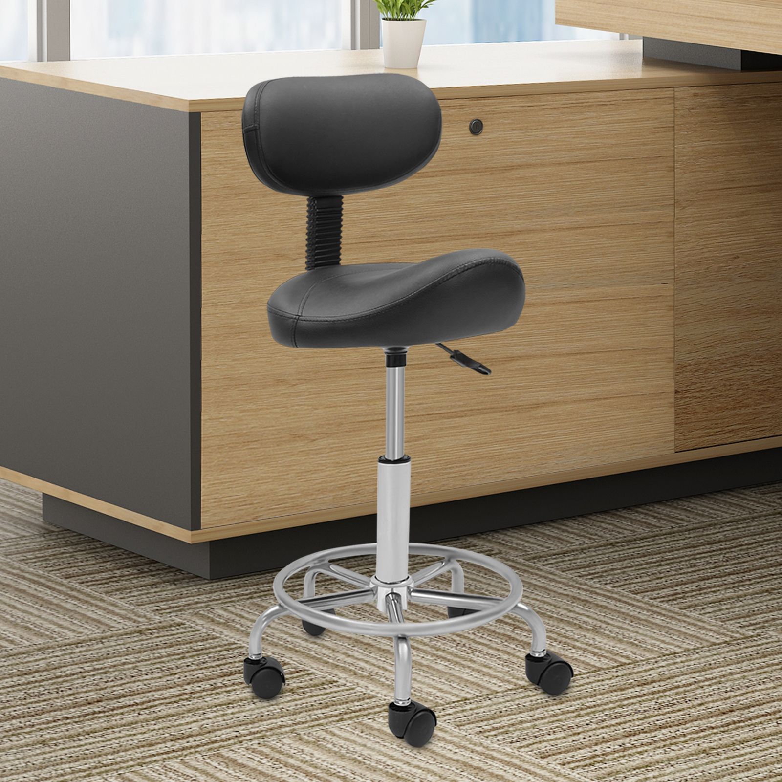 Sattelhocker mit Rückenstütze, hebender Sattelhocker für Büro, Spa, ergonomisch verstellbarer rollender Sattelhocker, Stuhl mit Rollen