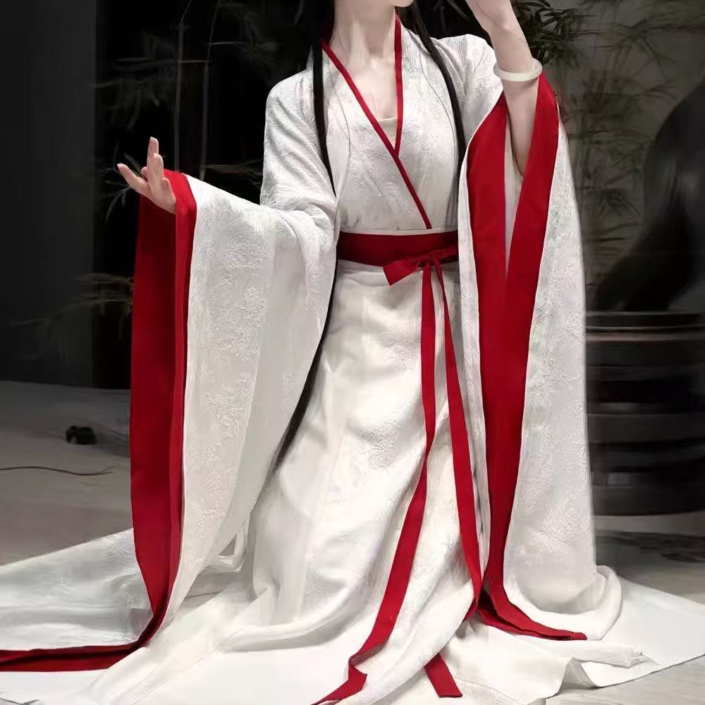 Кружевной костюм ханьфу, древнее белое сказочное платье в китайском стиле, свободный длинный халат, реквизит для фотосессии, косплей