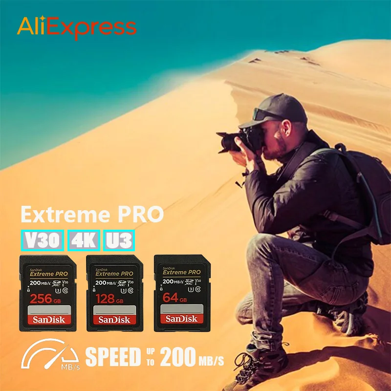 Оригинальная SD-карта SanDisk Ultra 32 ГБ SDHC 64/128/256/512 ГБ SDXC Карта памяти C10 USH-1Extreme PRO/U3/4K/V30 для камеры Автомобильный DV SLR