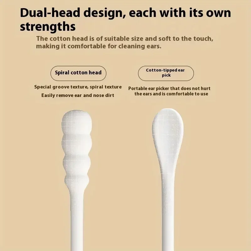 A box of 100pcs Double-Headed Flexible Cotton Swabs - Non-Shedding Tips for Safe Ear Cleaning & Multi-Purpose Home Use