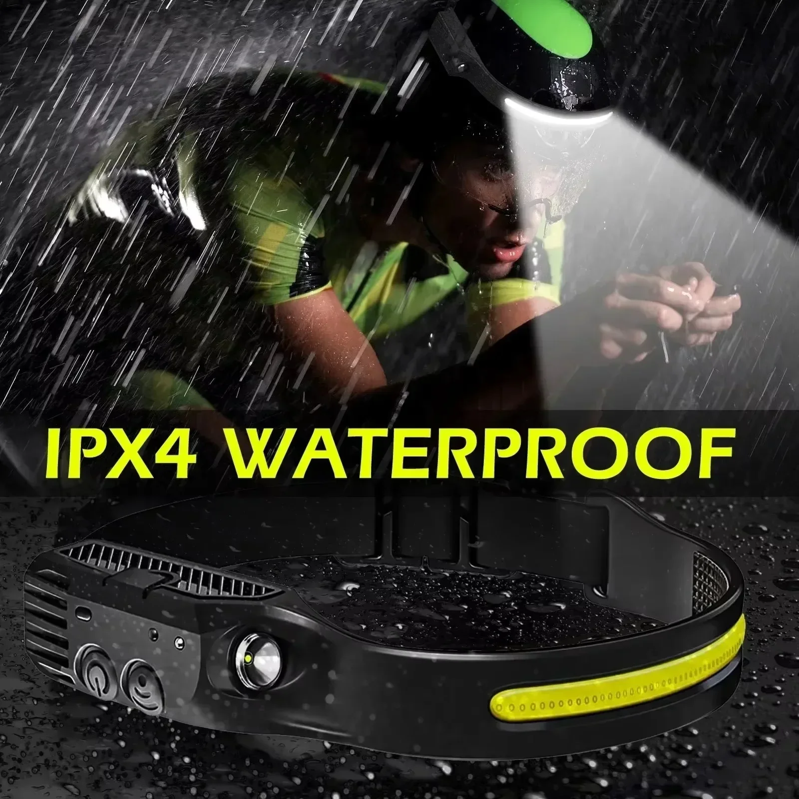 Paquete de 1 ~ 4 linterna frontal con Sensor LED, linterna recargable por USB XPE + COB, linterna impermeable para Camping, linterna de pesca
