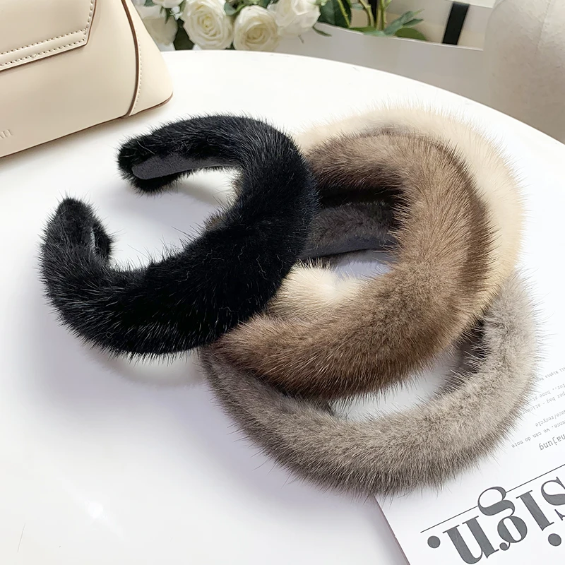 2025 gran oferta de diademas de piel de visón 100% de lujo para mujer, banda para el cabello de piel auténtica de alta calidad, aro para el cabello a la moda para mujer, regalo peludo