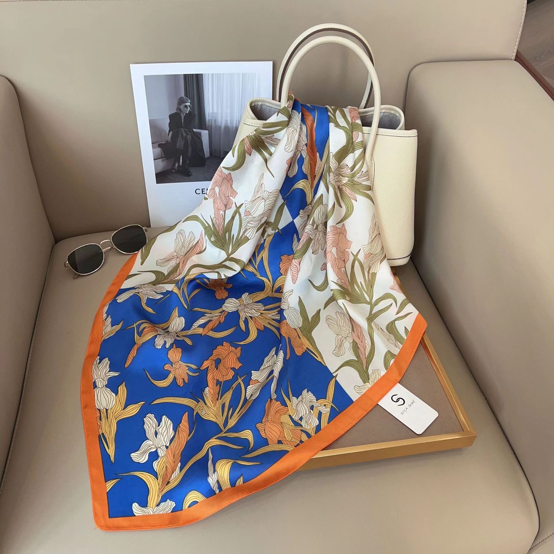 SIMPLEJEWEL 70 センチメートルシルク正方形スカーフ女性サテンバンダナプリントスカーフヘッドバンドファッション女性の髪ショールラップネッカチーフヒジャーブ