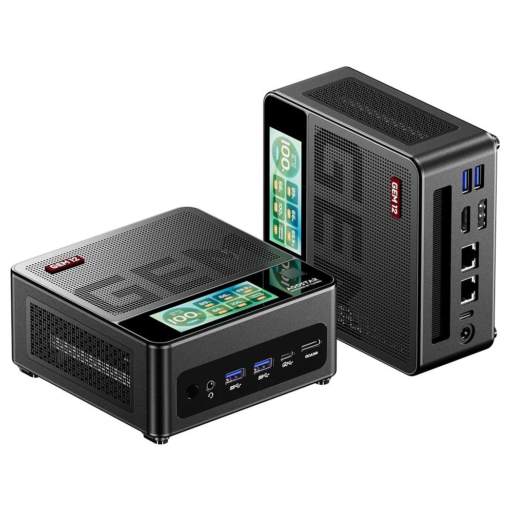 AOOSTAR GEM12 Pro Max mini-pc met display, vingerafdrukontgrendeling, AMD Ryzen 7 8845HS 8 Core Max 5,1 GHz, 32 GB DDR5 RAM 1 TB SSD