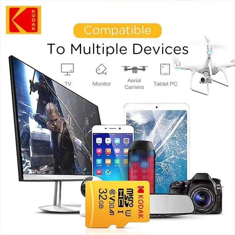 Kodak Micro SD 카드 미니 SD 클래스 10 32GB 64GB 128GB 256GB 고속 쓰기 슈퍼 호환성 전화 카메라 Meomory 카드