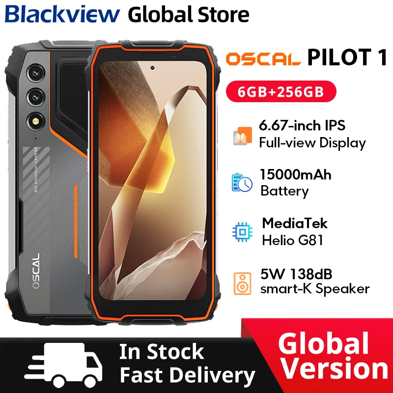 Blackview Oscal PILOT 1 teléfono resistente pantalla HD de 6,67 pulgadas + 90Hz 15000mAh 5W caja altavoz NFC 6GB 256GB Helio G81 CPU teléfono móvil
