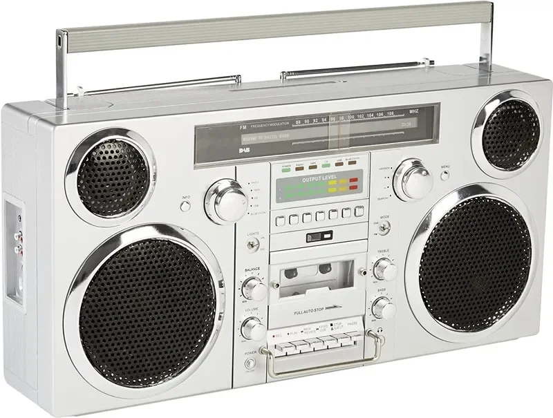 Brooklyn Wireless Bluetooth Speaker - Silver 1980S-Style Portable Boombox - CD Player, Cassette Player, FM Radio, USB