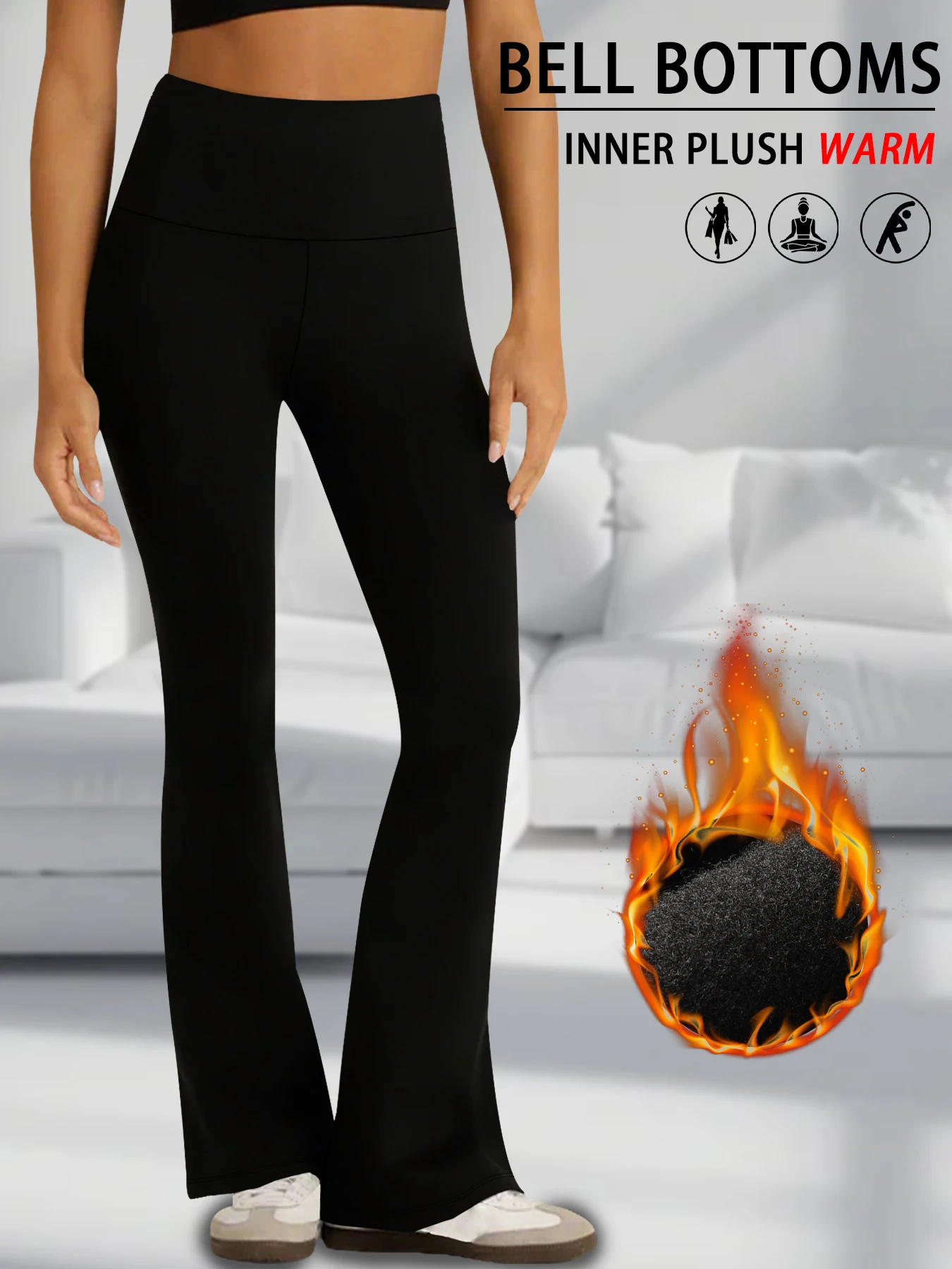 Women's Super Soft High Waisted Fleece Flare Leggings Tummy Control Soft Bootleg Bootcut Pants