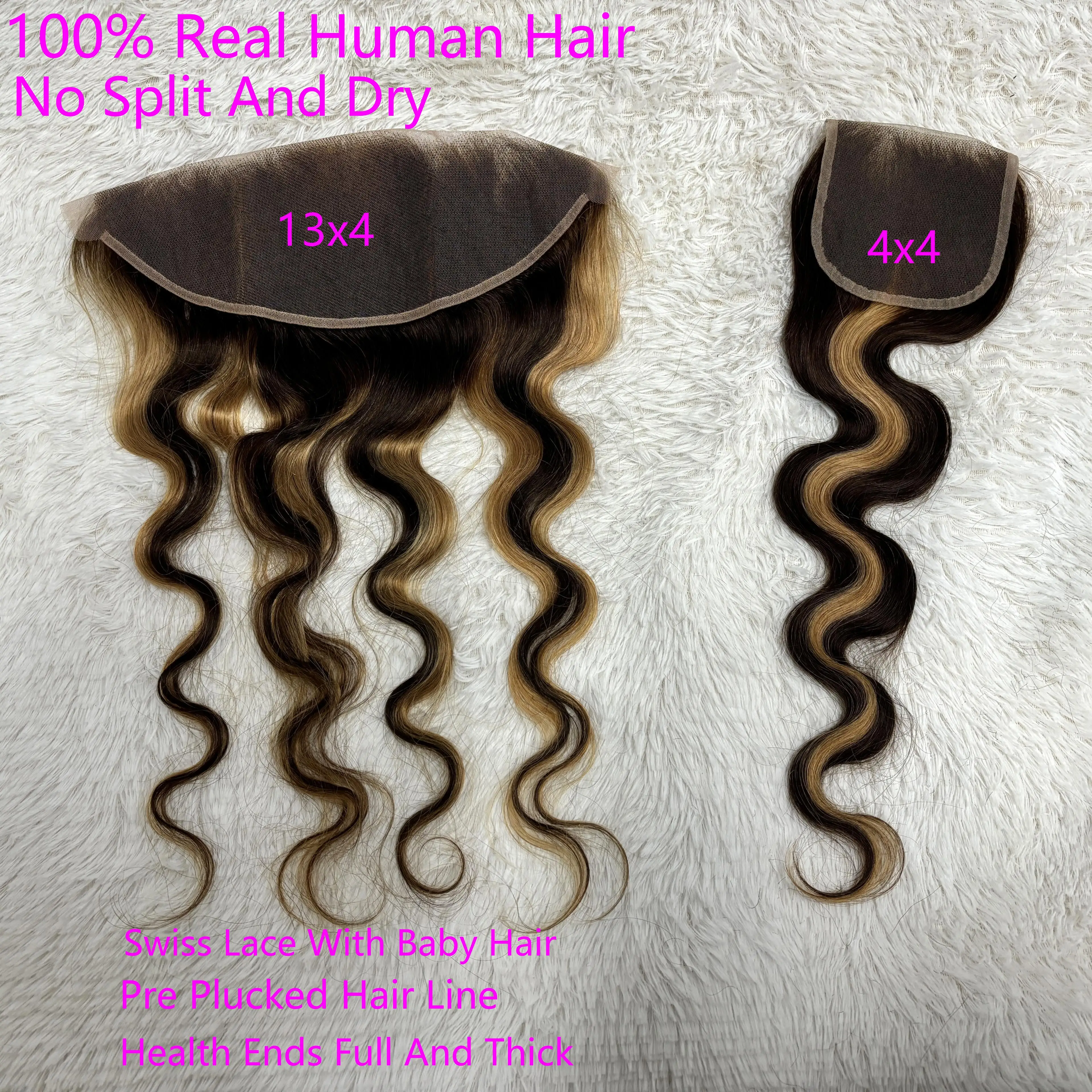 Destaque pacotes com fechamento brasileiro cabelo humano ombre onda do corpo pacote com frontal p4/27 cor marrom remy tecer cabelo pacote