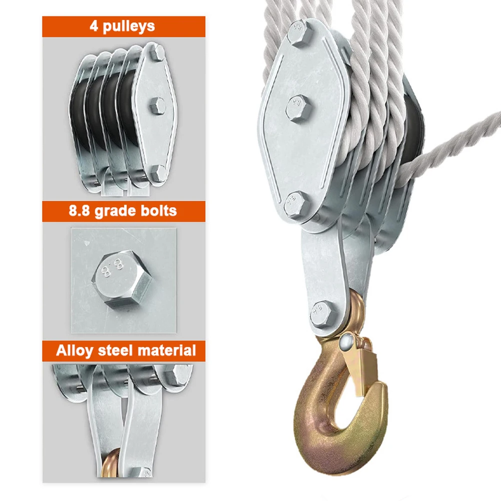 270° Rotatable Rope Pulley Block Zinc Alloy Hook Manual Crane Heavy Duty Rope Pulley Hoist Multi-functional Lifting Device
