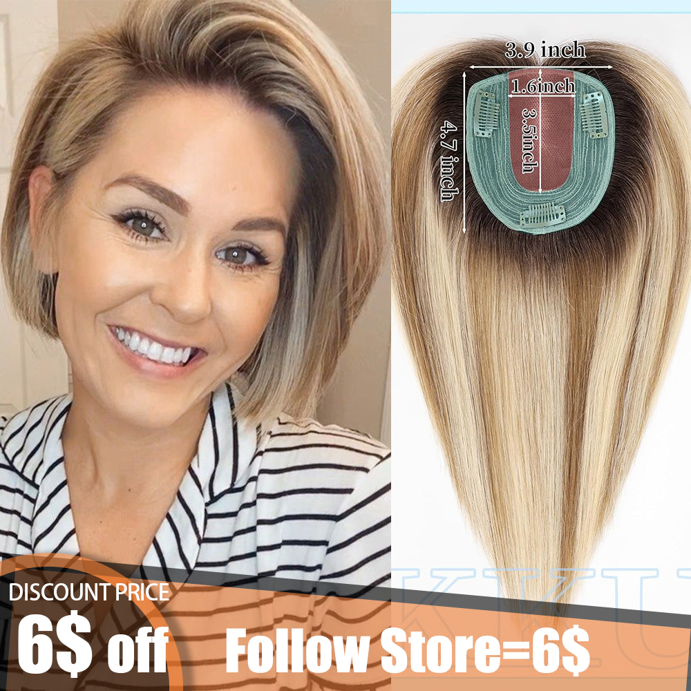 Remy Cabelo Humano Toppers para Mulheres, Clipes de Base de Renda Dakr, Loiro Marrom Misturado, Pedaços de Cabelo Afinando, 100%