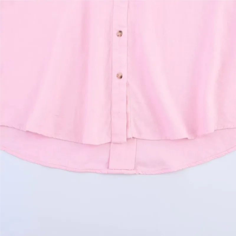 Camicia a maniche larghe HipSeam Donna Primavera Bottoni con orlo asimmetrico Camicie da donna Camicie e camicette in lino con colletto semplice Lady Johnny