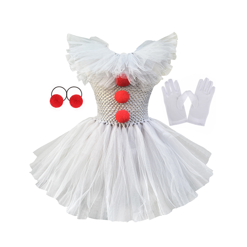 女の子用グレーのジョーカー風ドレス キッズ 2025 ハロウィン カーニバル コスプレ 怖いピエロコスチューム 子供用 ドレスアップ パーティー服