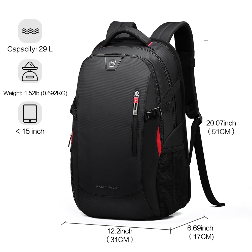 OIWAS 노트북 배낭 14 인치 학교 가방 방수 나일론 29L 캐주얼 어깨 가방 여행 십대 남성 배낭 Mochila