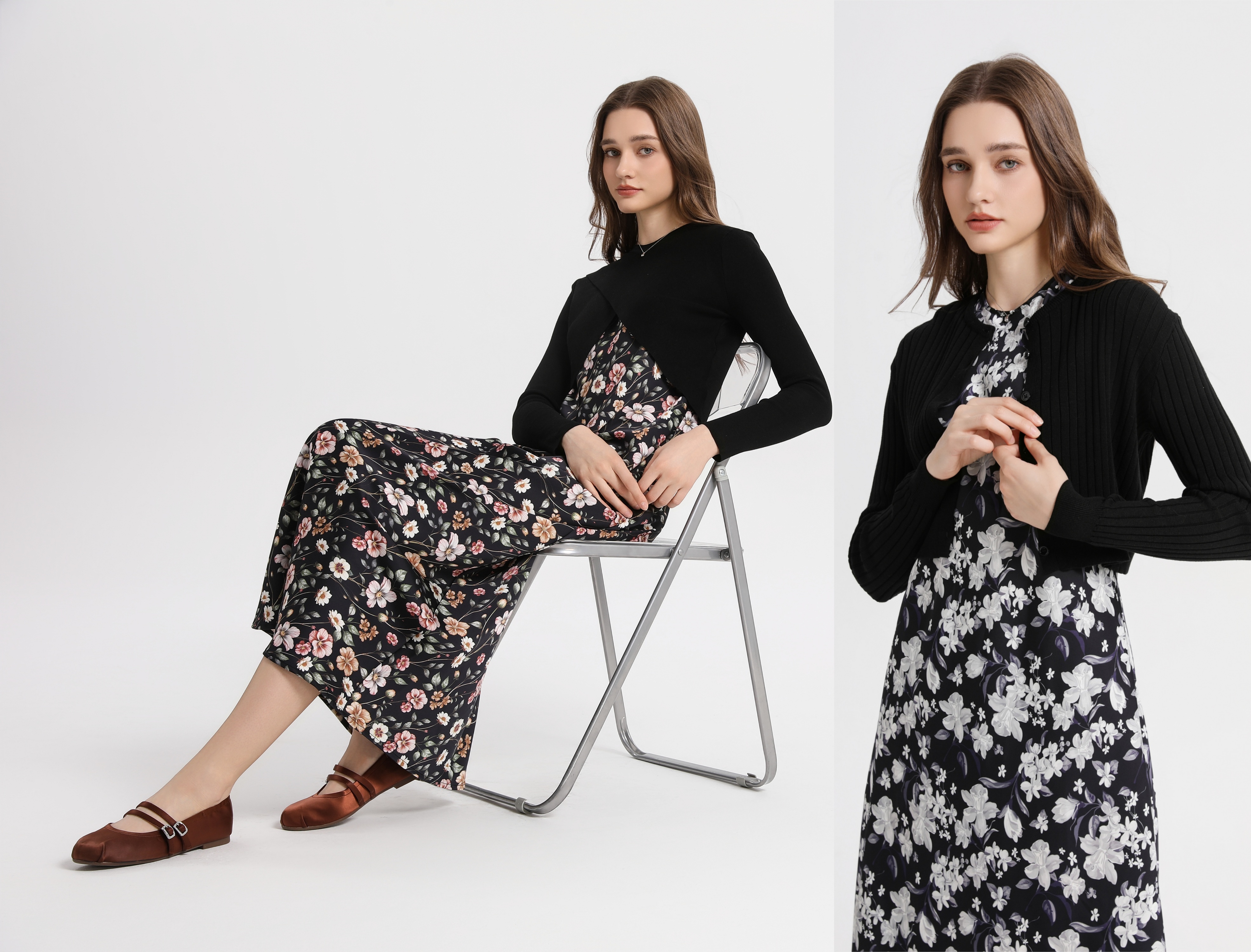 AS 2025 spring summer elegance satin dress + knitted top match set maxi floor length woman clothes