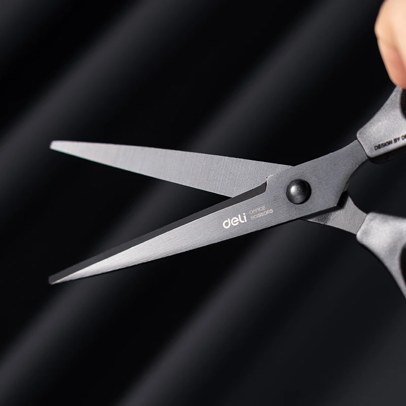DELI Black Blade Scissors 170mm - Ultra Sharp Non-Sticky for Paper, Cloth & Crafts