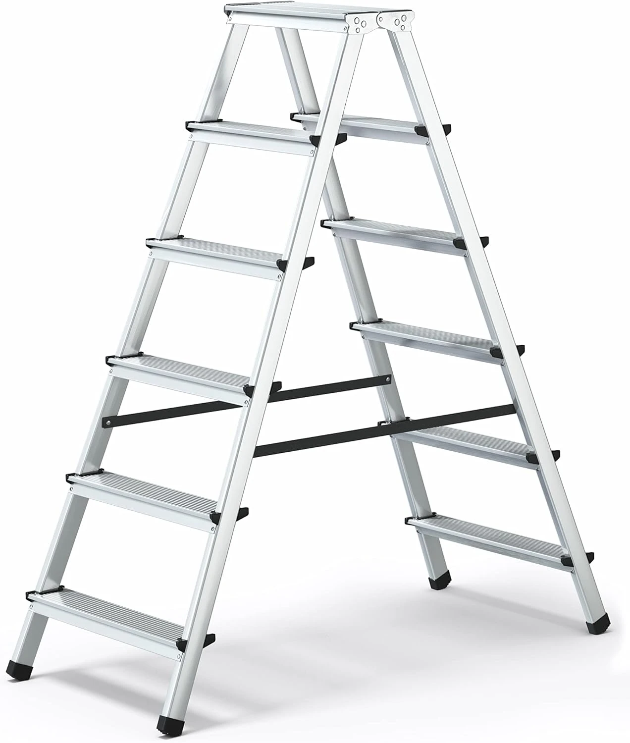 Trittleiter Klapptritt Alu Ladder Klappbar Beidseide Mehrzweckleiter 2 x 6 Stufig bis 125 kg Belastbar