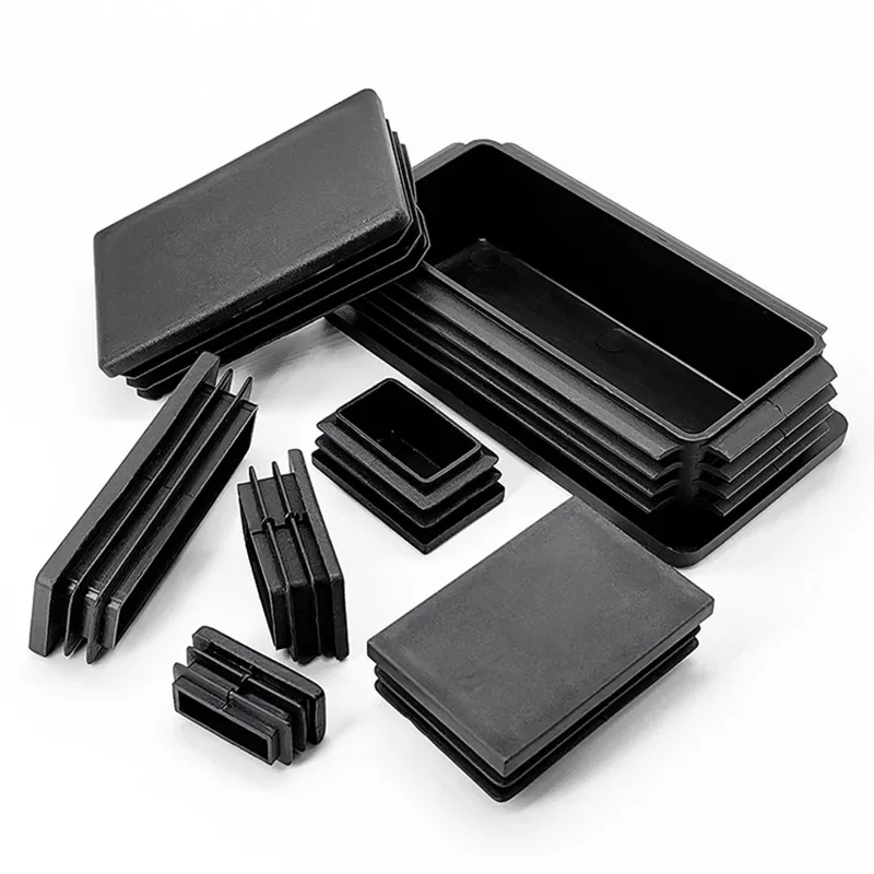 Black Rectangular Steel Pipe Plug 15~100mm Plastic Furniture Leg Anti Slip Feet Protector Pad Tube Blanking End Cap Inserts Bung