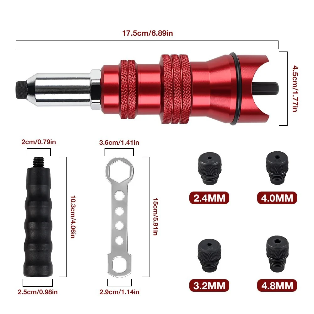 Upgrade Electric Rivet Gun 2.4mm-4.8mm Riveting Adapter Insert Cordless Drill Aluminum Rivet Nut Riveter Insert Nail Power Tools
