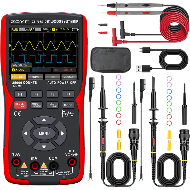 ZOYI ZT- 3-in-1 Oscilloscope Multimeter with 3.5 Inch IPS Display,25000 Counts, Dual Channel 50MHZ Bandwidth,280MSa/s High