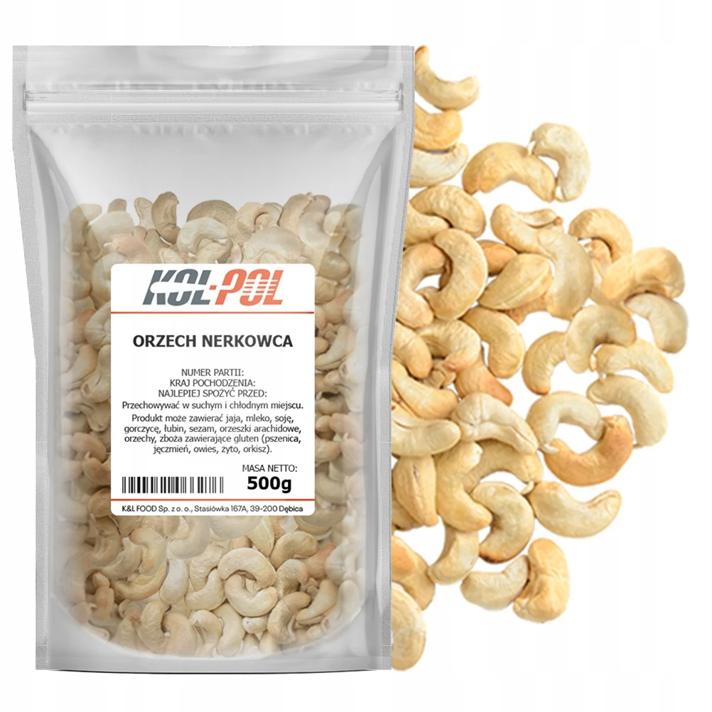 ORZECHY NERKOWCA 500g Całe nerkowce naturalne świeże wysoka jakość Kol-Pol