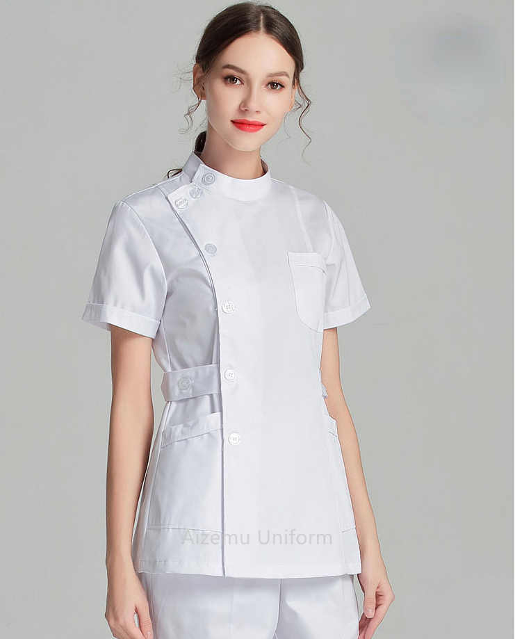Conjunto de uniformes blancos para enfermera, bata de laboratorio, uniforme médico para mujer, ropa médica rosa de manga larga para salón de belleza