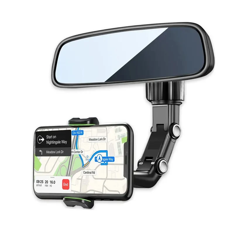 Soporte para teléfono con espejo retrovisor para coche, 360 °   Soporte giratorio para teléfono, soporte universal para teléfono de coche con soporte para GPS para todos los teléfonos inteligentes