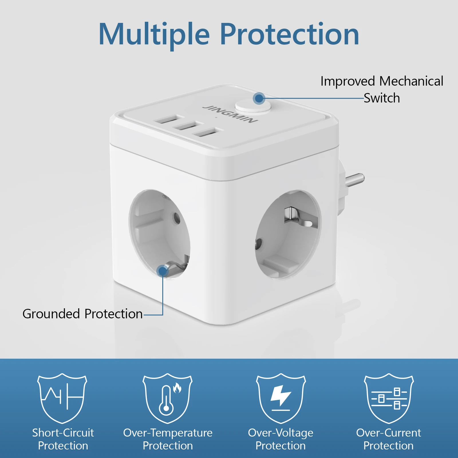 Extensor de tomada de parede com 3 tomadas ac, 3 portas usb 6 em 1, carregador de tomada ue, interruptor elétrico liga/desliga para tomada de tira de energia doméstica