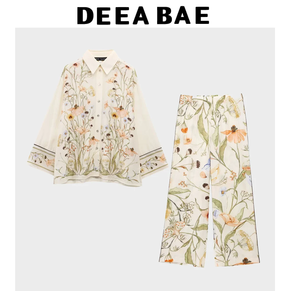 DEEABAE 2025, Frühjahr Neues Produkt, Damenbekleidung, Stil, modisch, bedruckt, Langarm-Shirt, lässige Hose mit Rollrand-Design