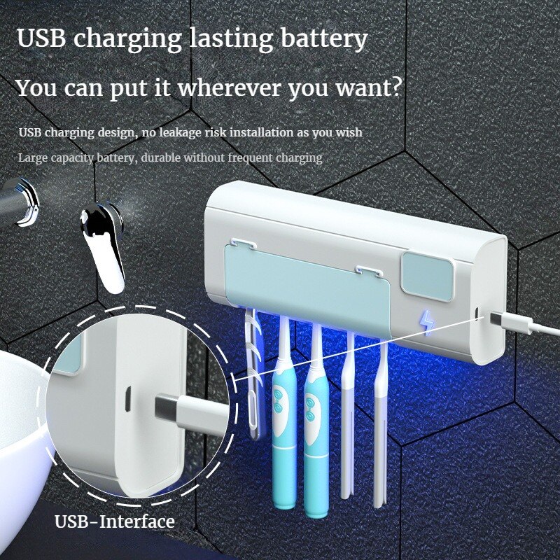 Intelligent Rechargeable Toothbrush Sterilizer Ultraviolet Disinfection Perforation-Free Wall-Mounted Toothbrush Holder