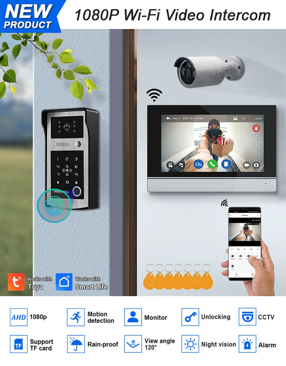 Wifi Tuya 7 Inch Touchscreen Wifi Video Deurbel Smart Home Video Intercom Kit Toevoegen Hd Camera App Vingerafdruk Wachtwoord Unlock