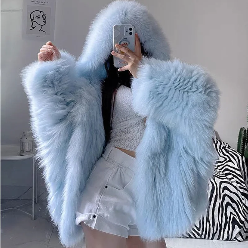 Luxus Rex Kaninchen Fell Bomber Jacke Frauen Winter Warme Gras Faux Fuchs Mantel Mit Kapuze Flauschigen Strickjacke Mit Pelz Kragen Hut Pelzigen Tops