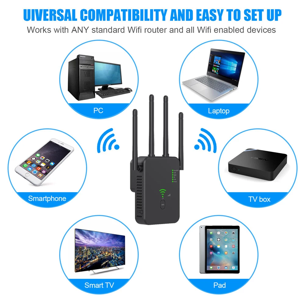 1200Mbps Wireless Repeater WiFi Router 2.4G 5G Dual-Band WiFi Signal Amplifier Extender Repeater WIFI Booster for Home Office