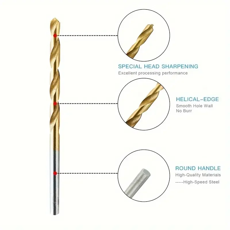 Straight Shank Twist เจาะชุด Bit ไทเทเนียมเคลือบเหล็กความเร็วสูง HHS ไม้พลาสติกเครื่องตัดอลูมิเนียมงานไม้เครื่องมือ 50 ชิ้น