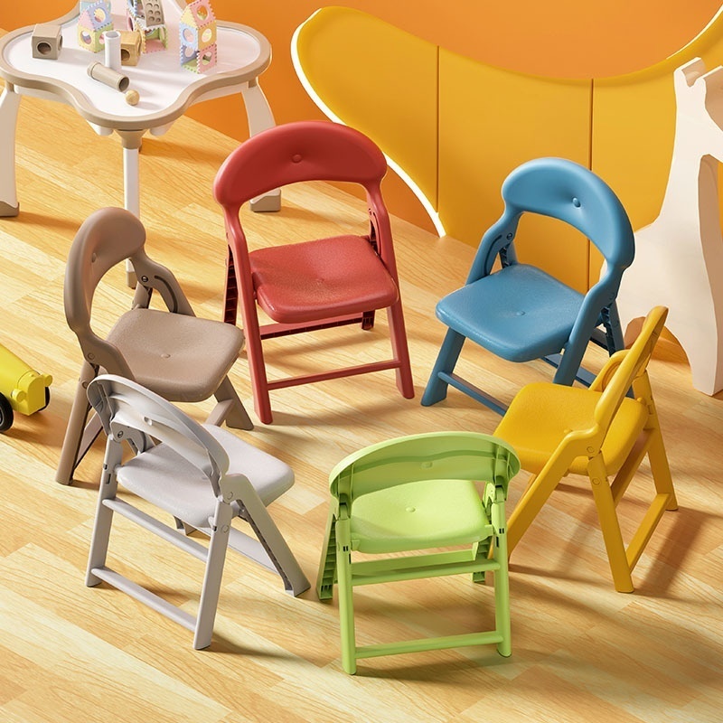 Children's Folding Chair Thick Folding Back Chair for Children's Area Small Bench Anti-slip Reinforcement Design Ergonomic Chair