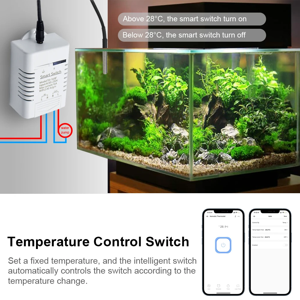 Tuya Smart Life/EWELINK WiFi interruptor 220V 85-250V relé con monitoreo de temperatura termostato Sensor RF433 Compatible con Alexa