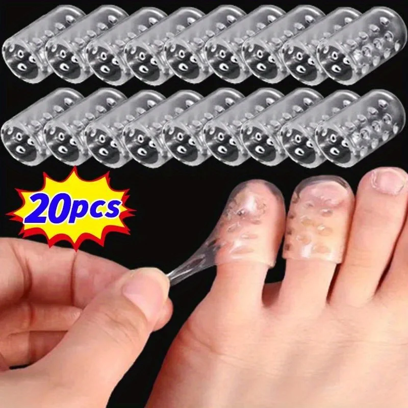 Protectores de dedos de silicona transparentes y transpirables, 20 piezas, previenen ampollas, callos y maíz, cómodos con alta elasticidad