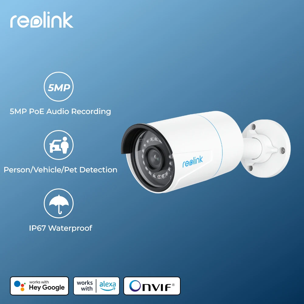 Reolink-cámara IP inteligente para exteriores, dispositivo PoE de 5MP con visión nocturna infrarroja, detección de personas y vehículos, RLC-510A