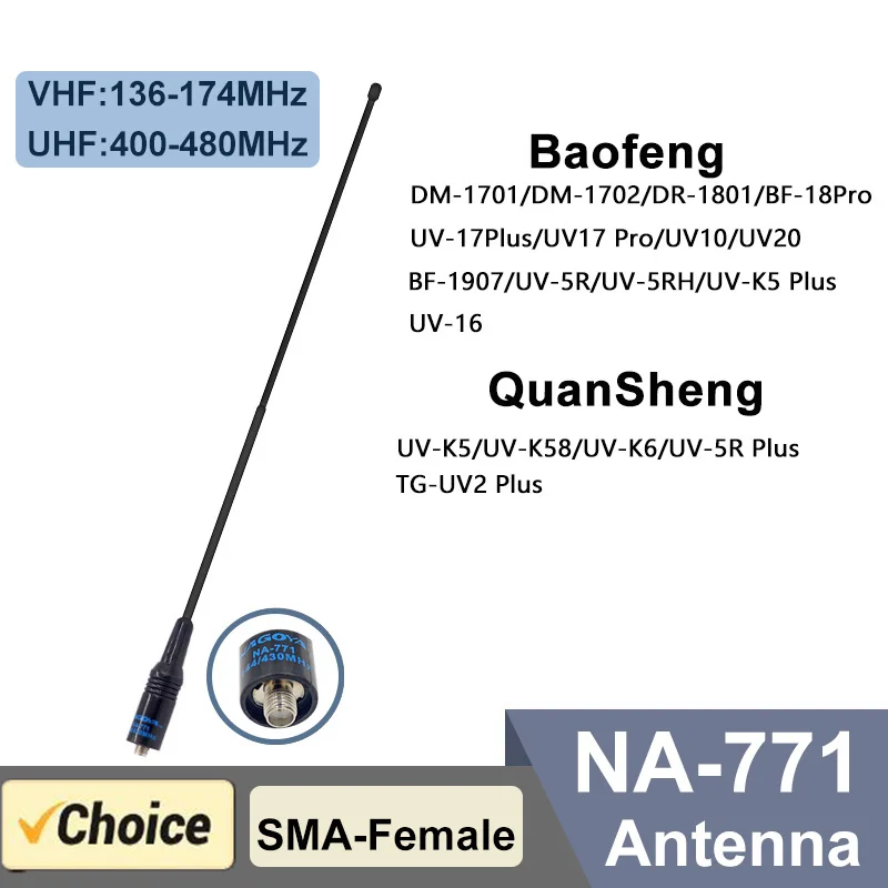 Na771 Antena Nagoya High Gain Antenna VHF/UHF SMA Female For Quansheng UVK5 UVK58 UVK6 Baofeng DM-1701 Walkie Talkie Ham Radios