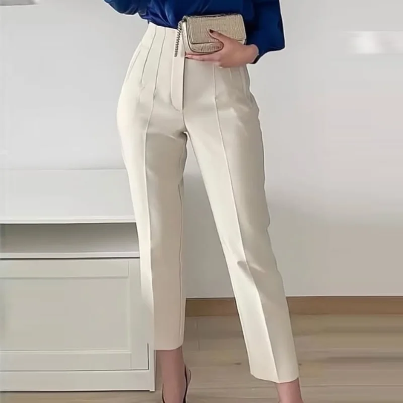 MUJER 2025 Women's Summer Pants Pencil High Waist Pants for Women White Black Cropped Trousers Womens Streetwear Office Pants