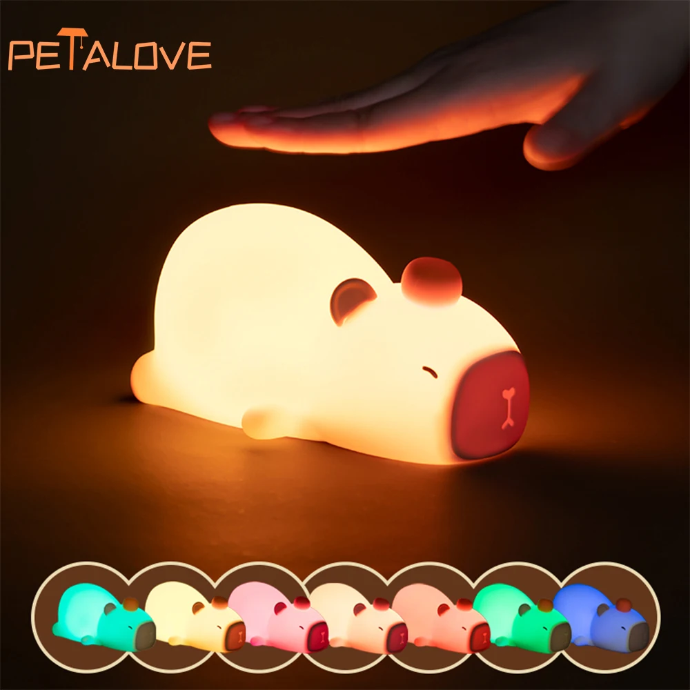 Lámpara de noche de capibara, luz de estilo adorable, interruptor de grifo de operación Simple, siete colores, varios métodos de carga, superventas