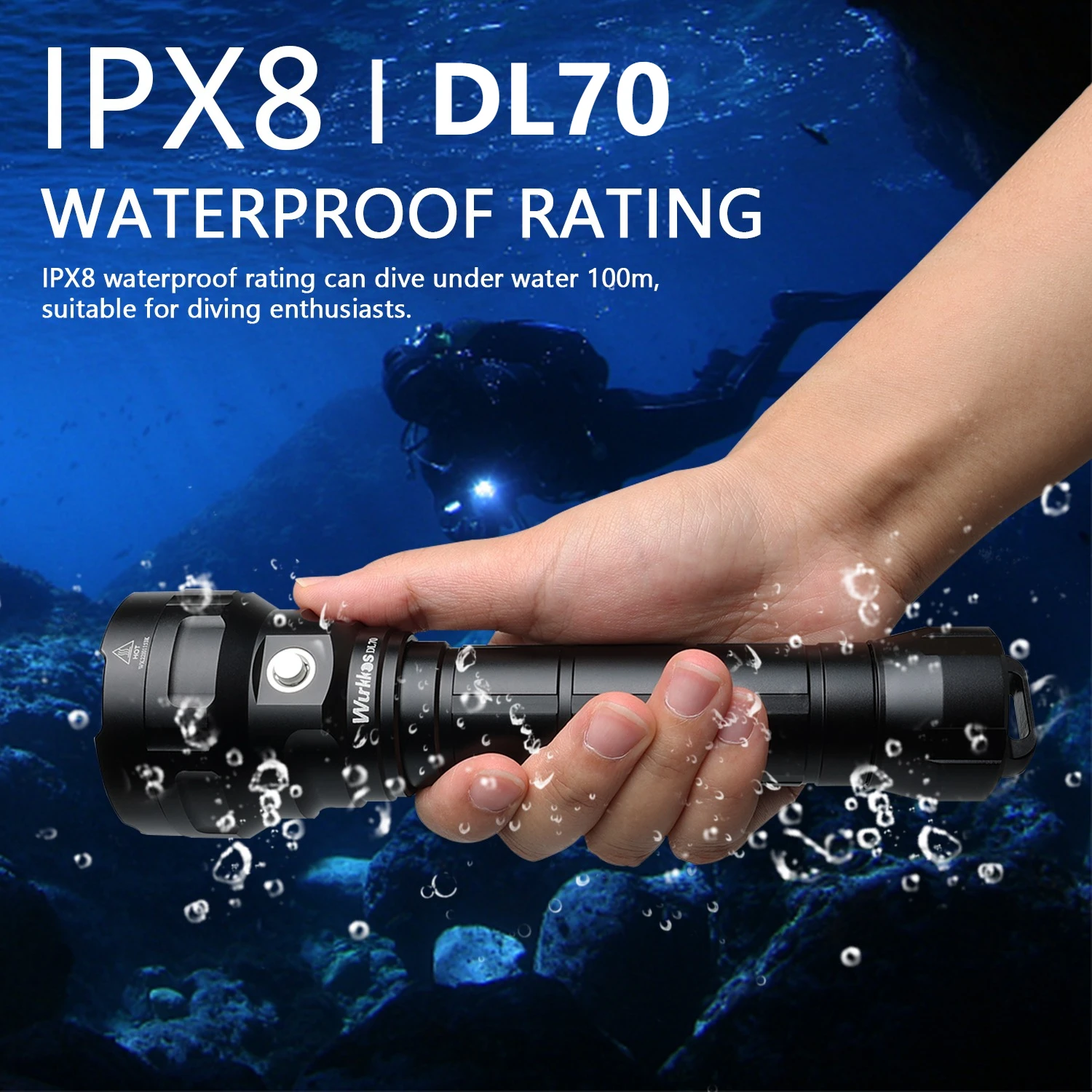 Wurkkos DL70 linterna de buceo de alta potencia 13000LM reflector IPX8 impermeable 4 * XHP50B lámpara LED 2*26650 linterna subacuática